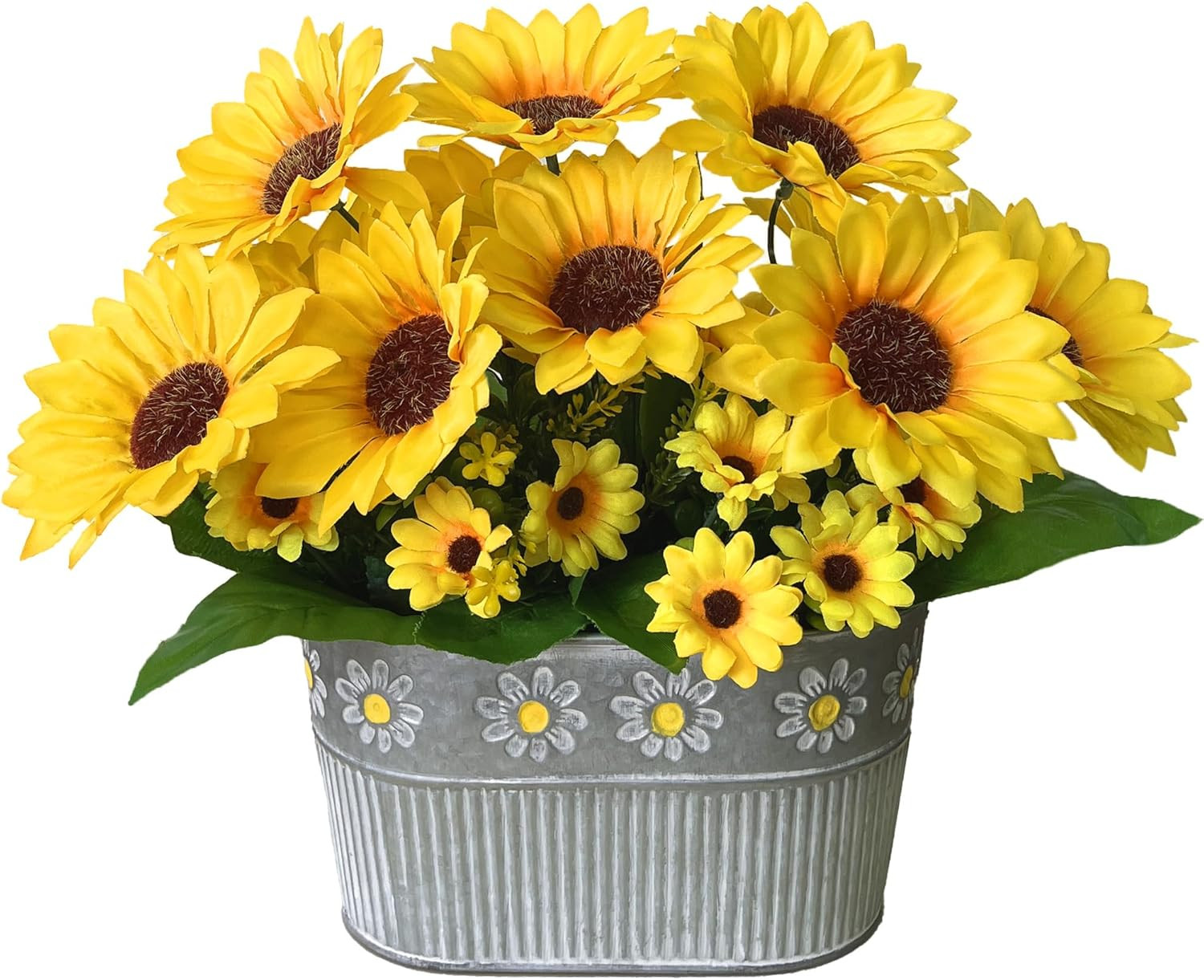 Artificial Flowers Fake Sunflowers in Pot, Faux Silk Flowers Floral Table Center