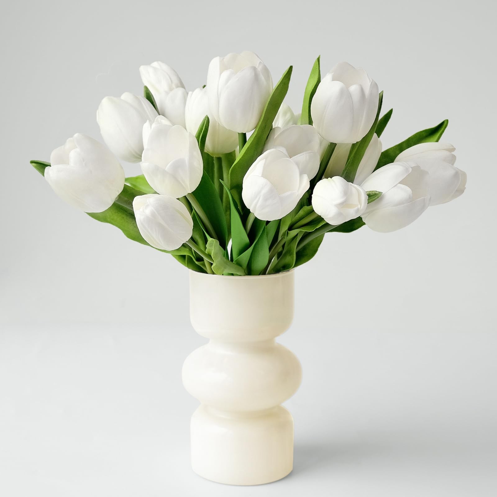 20 PCS Fake Tulips White Artificial Flowers Tulipanes 13 PU Real Touch with Faux