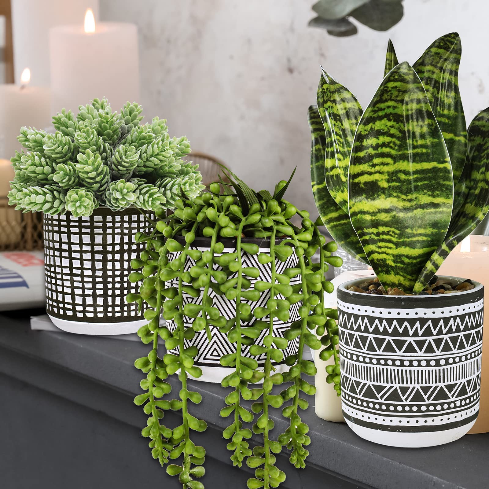 Winlyn 3 Pcs Small Potted Plants Artificial Succulents Hanging Plants and Faux