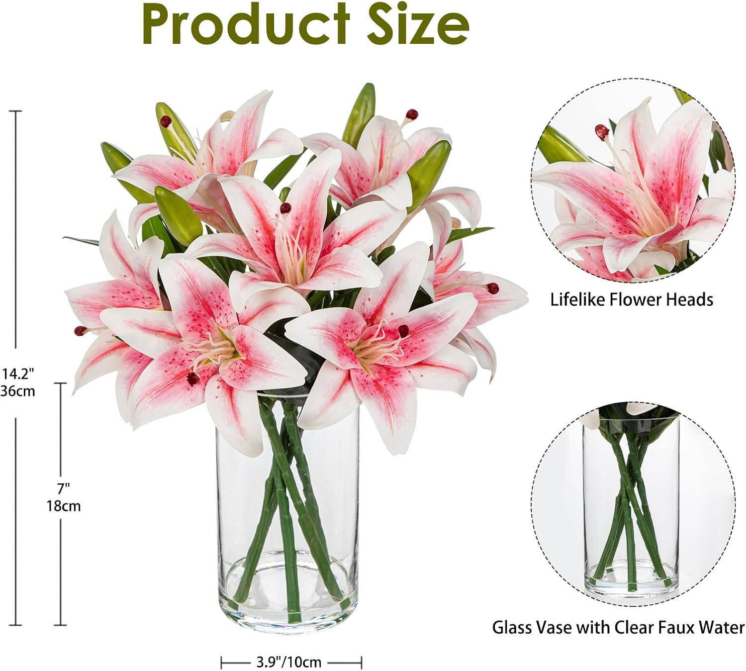 Pink Lilies Artificial Flower Arrangement with Glass Vase for Home Decor