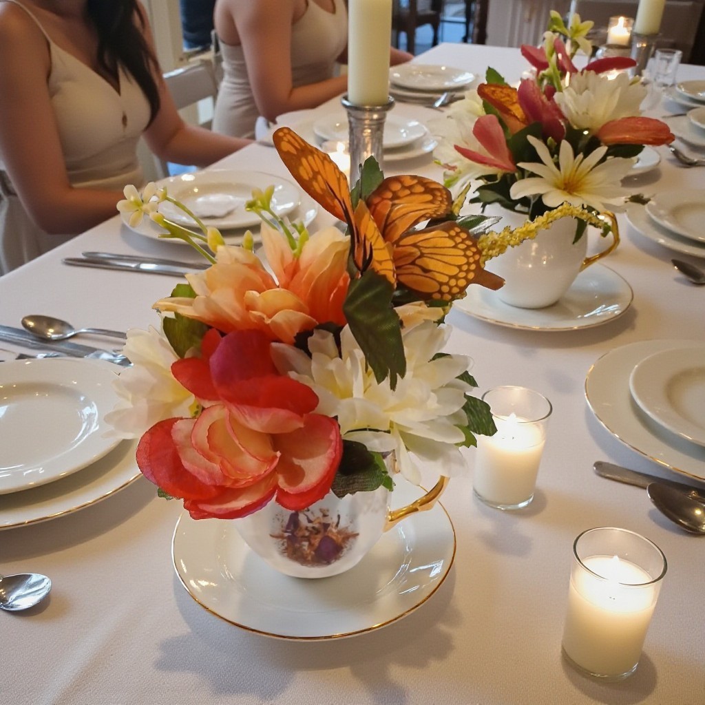 Monarch Butterfly Floral Arrangement Tea Cup POP-IN Party Birthday Get Well Gift