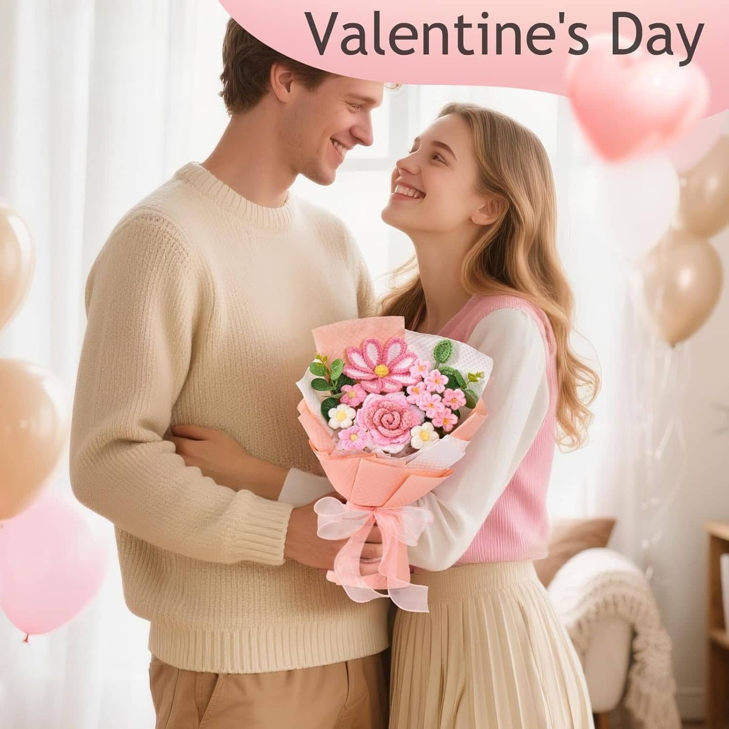 Pink Handmade Bouquet of Flowers for Lover Anniversary Birthday Party