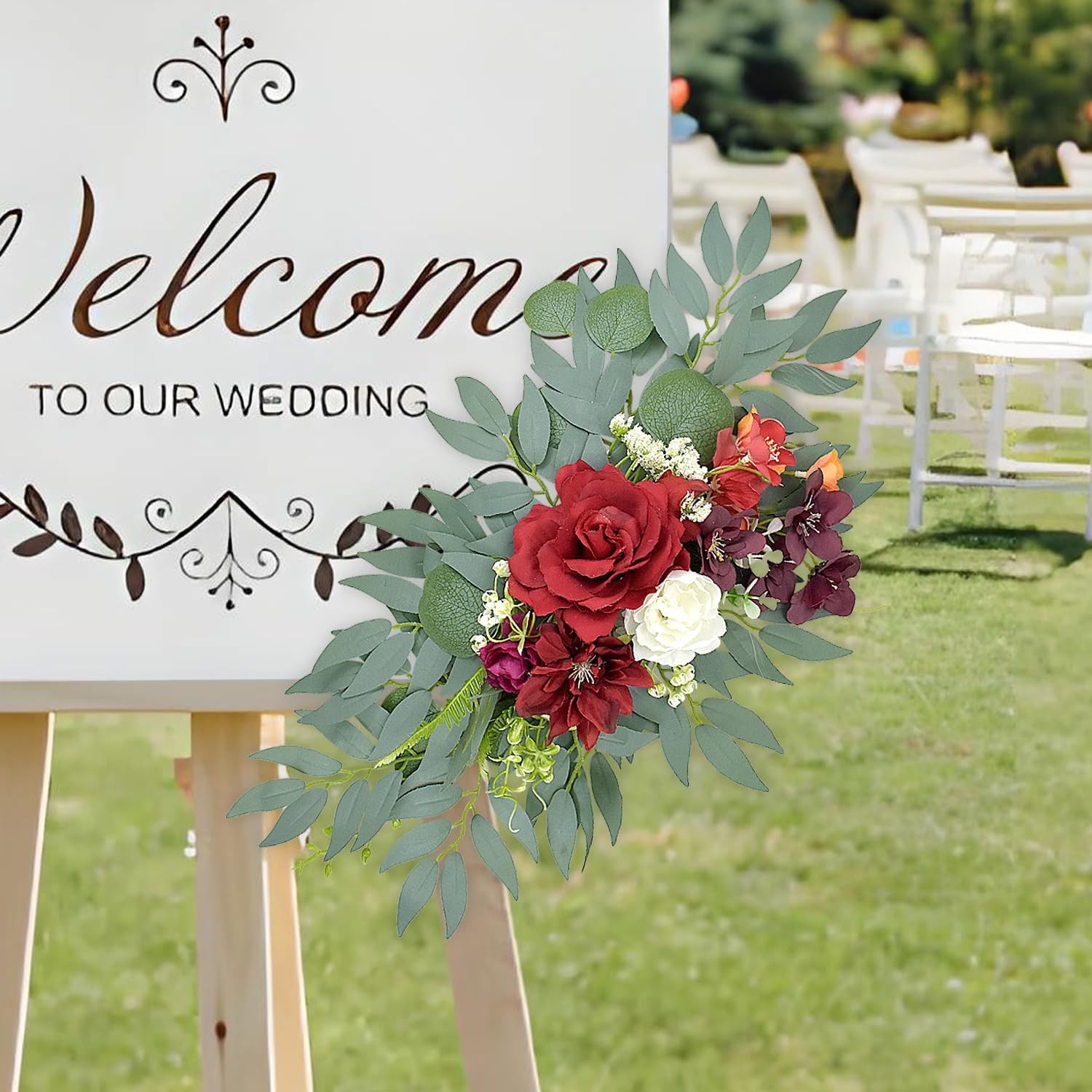Burgundy Wedding Arch Flowers Artificial Floral Swag Backdrop Party Decor