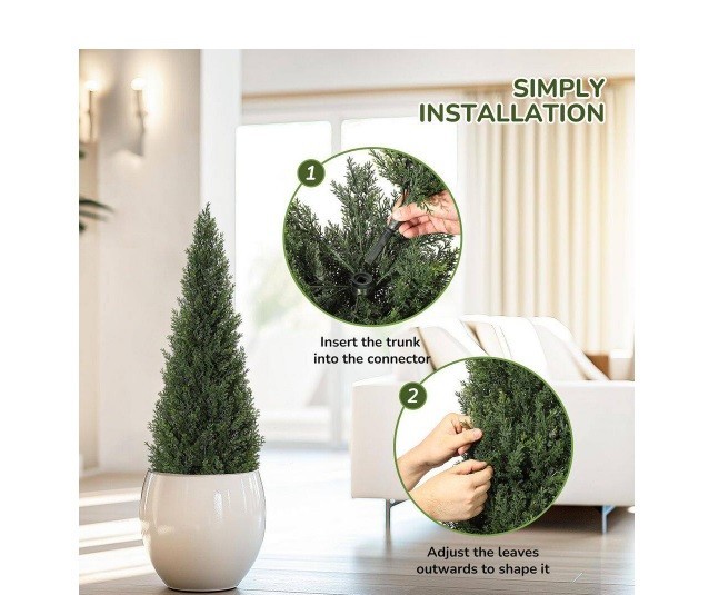 Garvee 2-Pieces 3 ft. Artificial Cedar Topiary Trees for Home Decor
