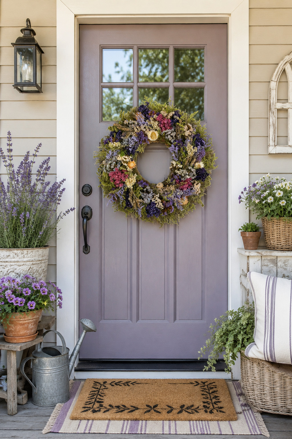 18″ Dried Floral Wreath Neutral Spring Summer Front Door Farmhouse Decor