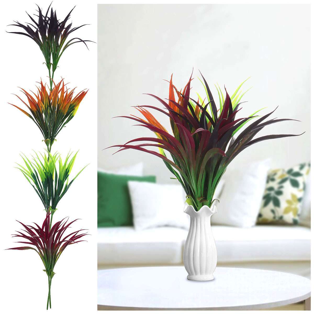 2-6Pcs 17″ Artificial Grass Fake Plants Outdoor UV Resistant Greenery Stem Decor