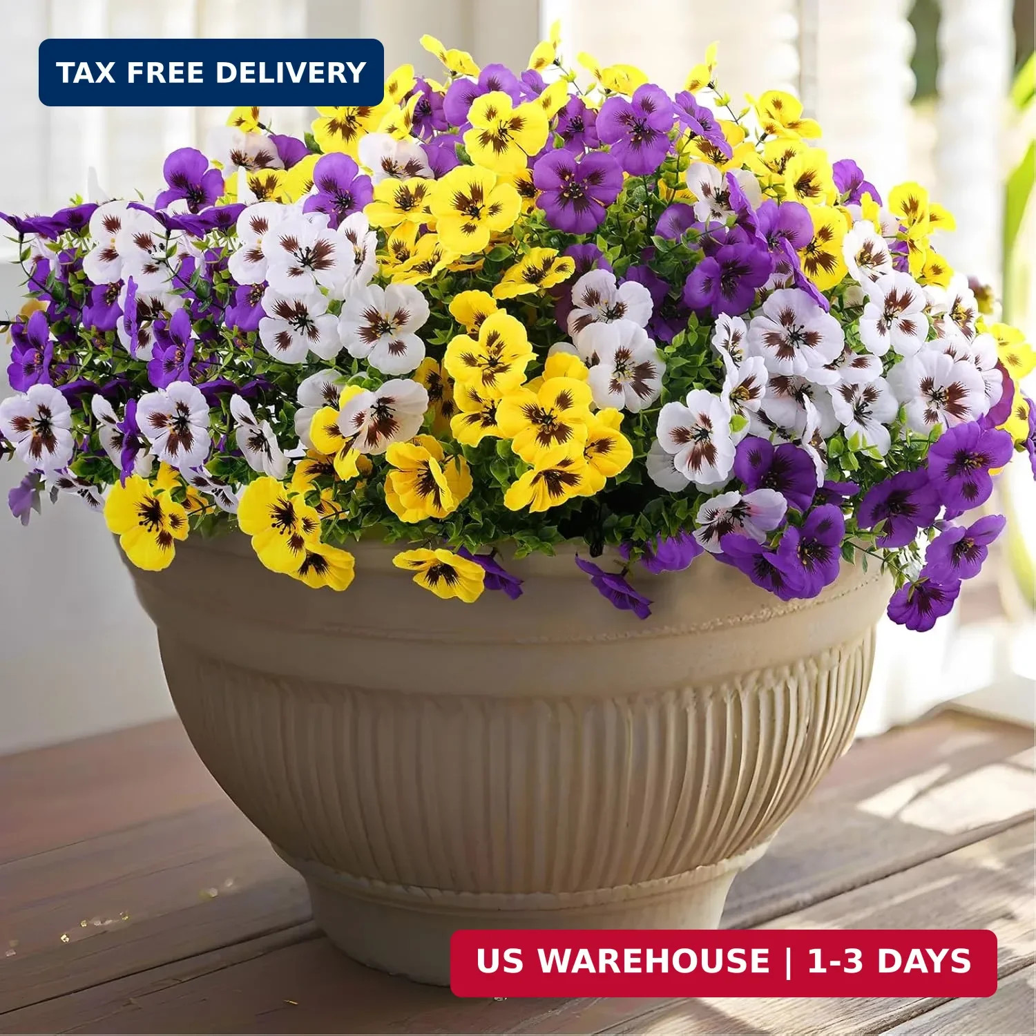 Rowfad 18 Pcs Artificial Fake Pansy Flowers for Outdoor, Faux Silk Pansies Sprin