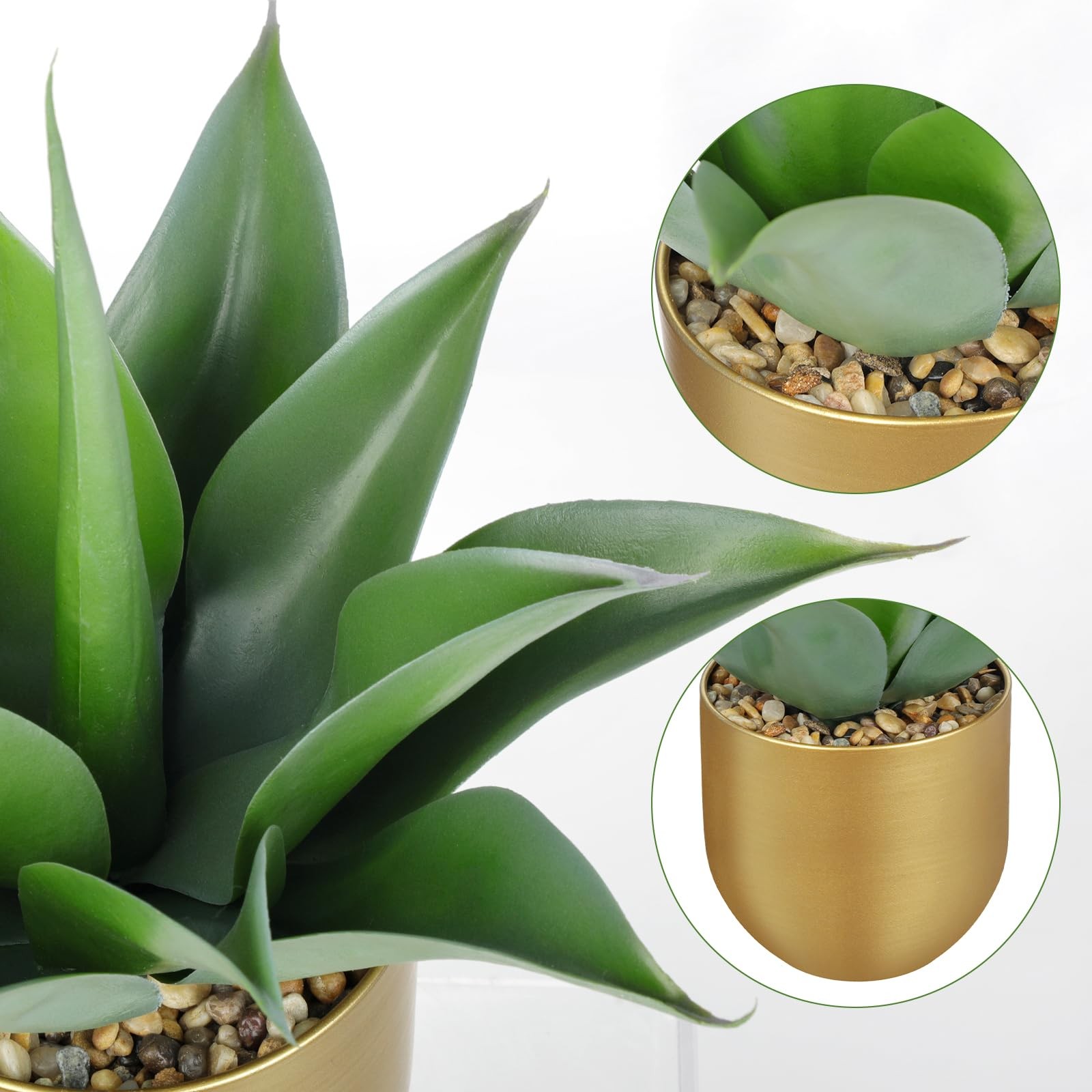 13 Inch Artificial Agave Plant Gold Metal Pot Gray-Green Faux Succulent