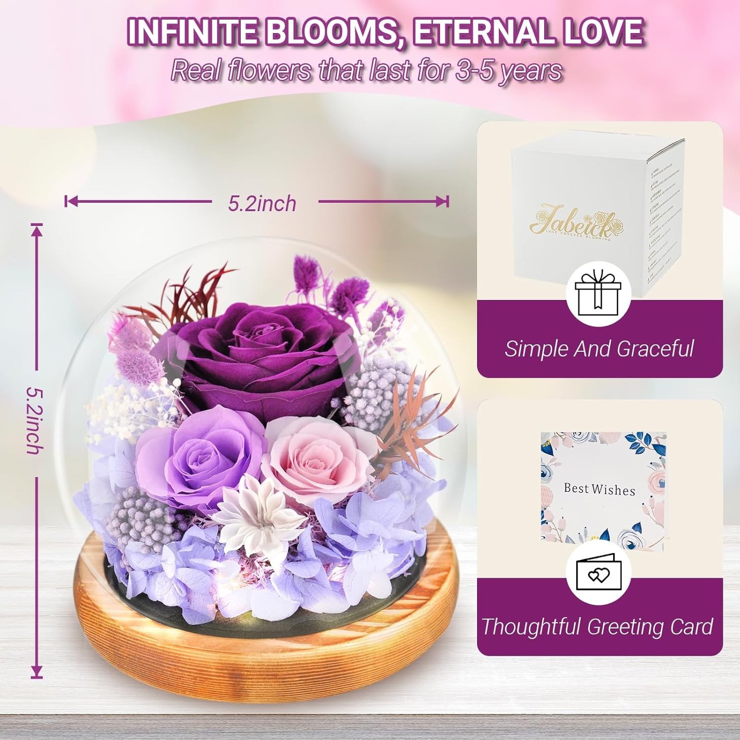 Preserved Flowers Rose in Glass Dome Forever Flowers Valentines Day Gifts for He