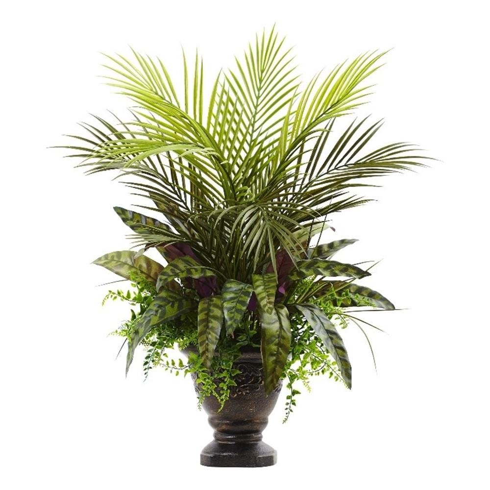 Pemberly Row 27″ Mixed Areca Palm/Fern & Peacock with Planter in Green/Bronze