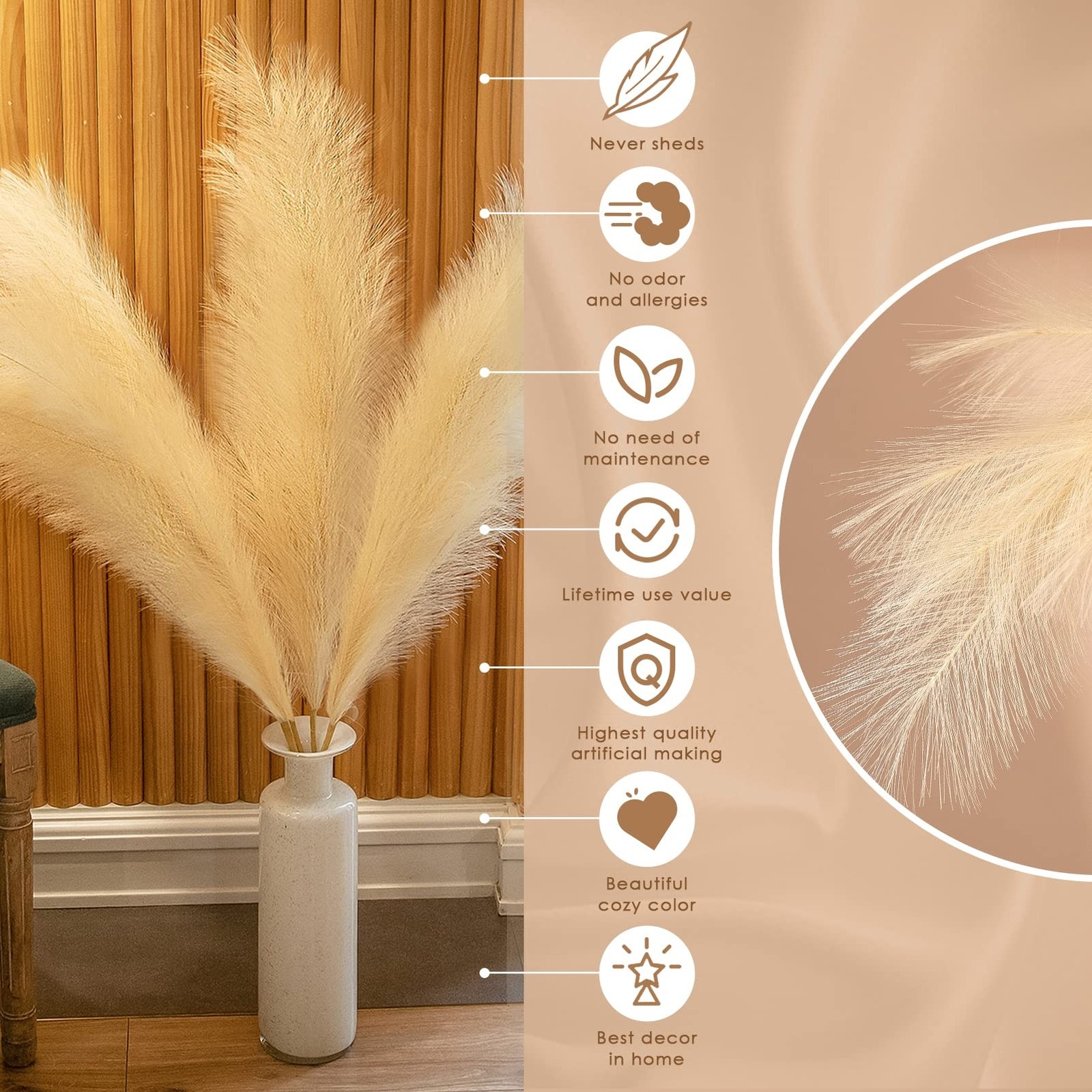 LACKINGONE 71″ Large Pampas Grass Decor Tall, Faux Pampas Grass, Pompous Gras…