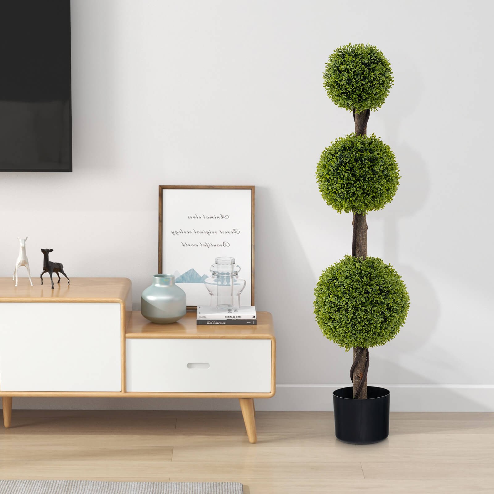 4 FT Artificial Boxwood Topiary Ball Tree w/ Weighted Pot Faux Cypress Tree