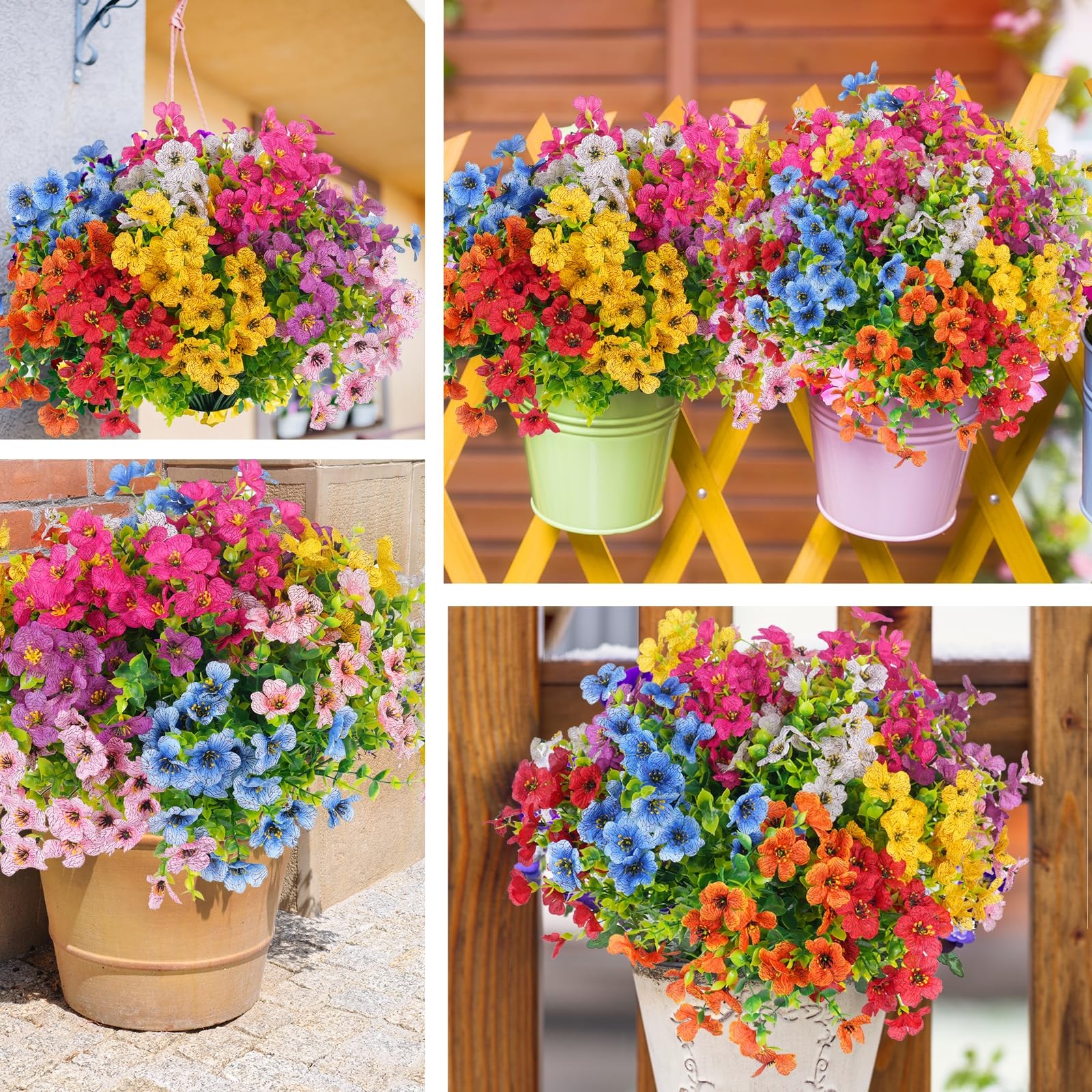 Fake Flowers 16 Bundles Artificial Fake Plants Flowers UV Resistant Realistic…