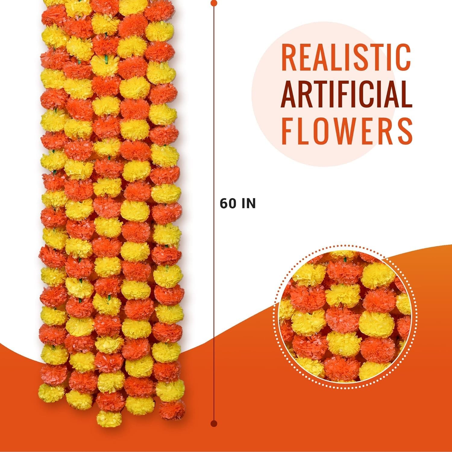 Artificial Marigold Garland for Decoration – 5 Pcs Artificial Genda Phool Str…