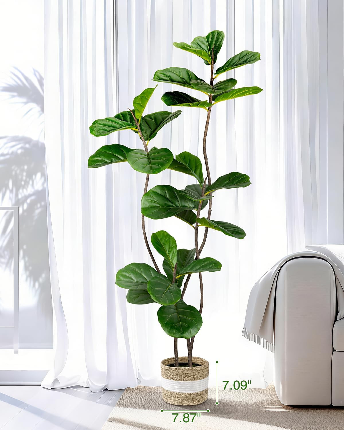 Artificial Fiddle Leaf Fig Tree 5FT with Cotton Basket | Faux Large Trees Fake P