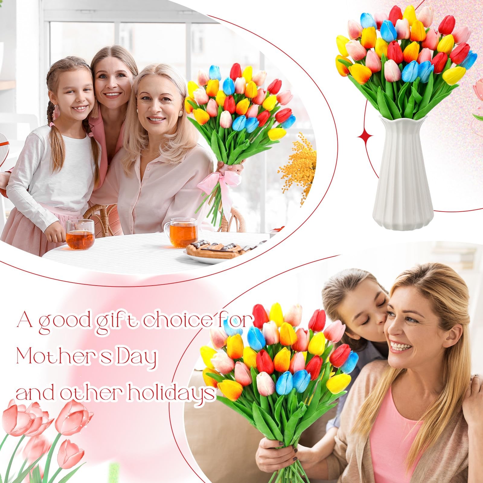 30 PCS Artificial Tulips Bouquet Faux Flowers Home Wedding Easter Gift Decor