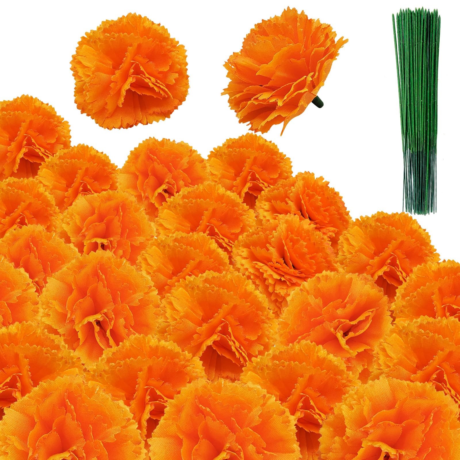 Marigold Flowers Artificial – 80 Premium Silk Flower Heads with 30 Stems for …