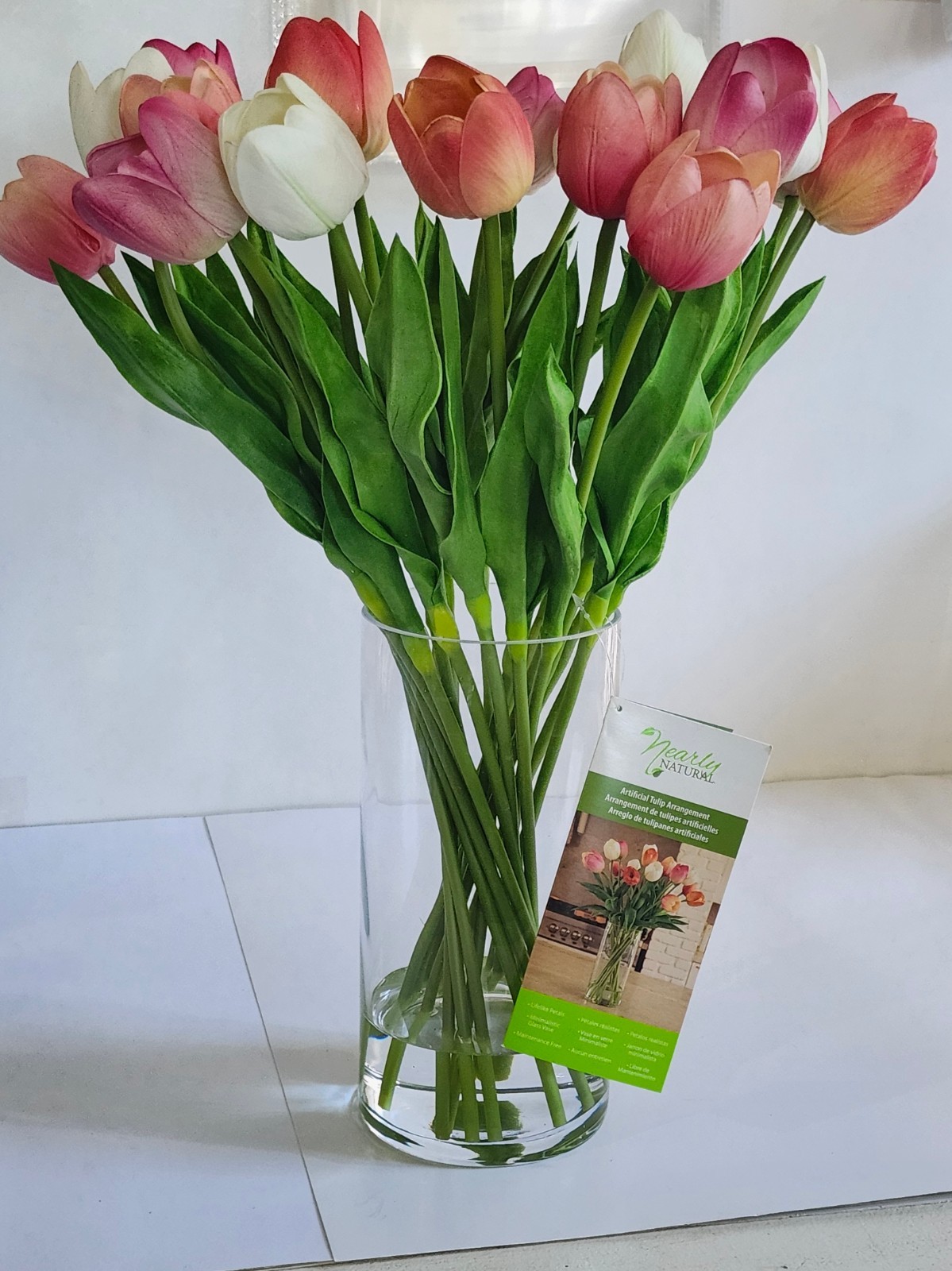 Tulips Artifical Fake Flower Floral Arrangement Silk Flowers With Vase NEW