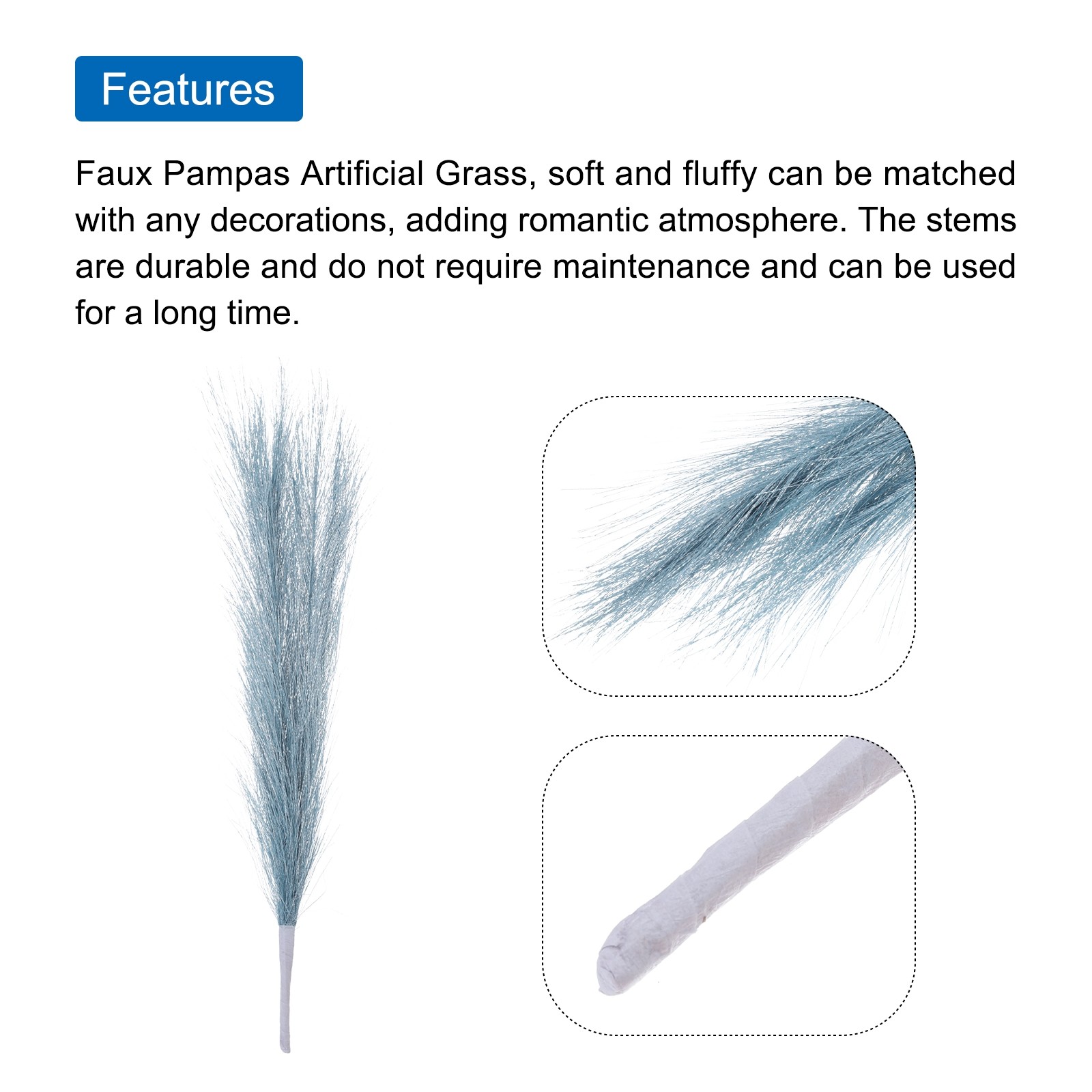 5Pcs Faux Pampas Grass 17.7″ Fake Pampas Grass for Wedding Decoration Light Blue