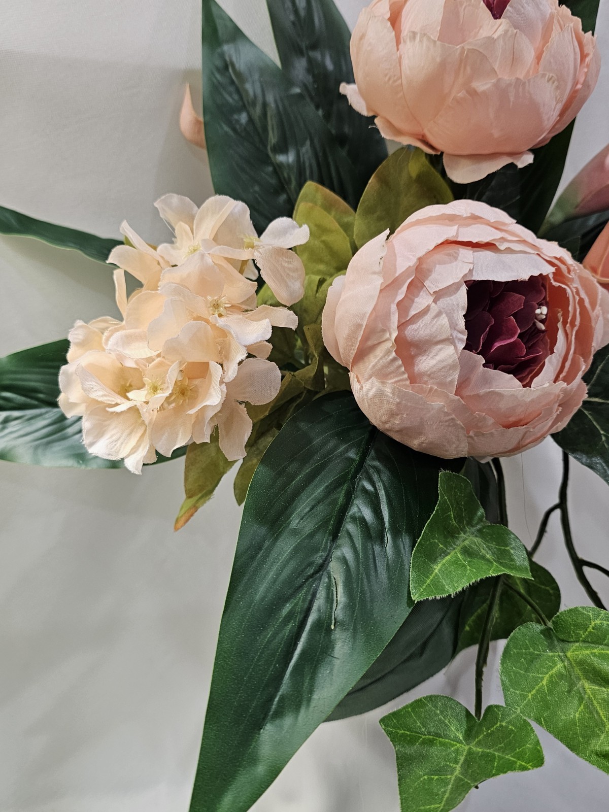 Simple beauty Artificial Peonies Calla with Rich Dark Greenery 17″ H x 15″ W