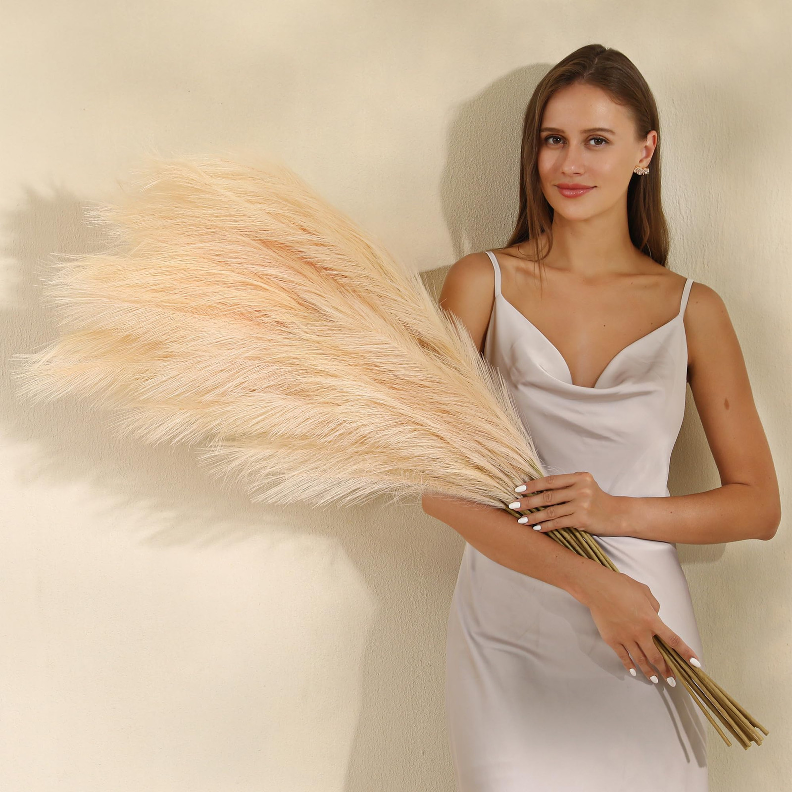 Champagne Faux Pampas Grass – 45-Inch Set of 8 | Boho Home Decor | Tall Artif…