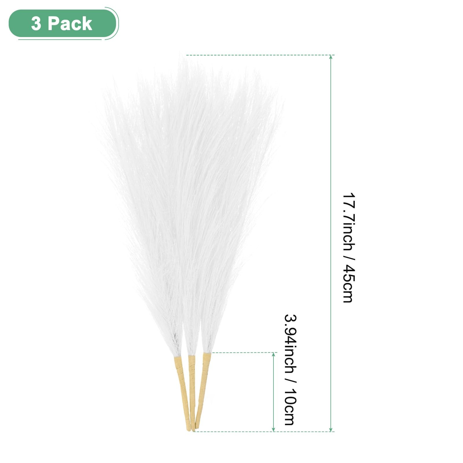 3-Pack Faux Pampas Grass 17.7 Inch/45cm Small 7 Branches Fake Fluffy Pampas G…