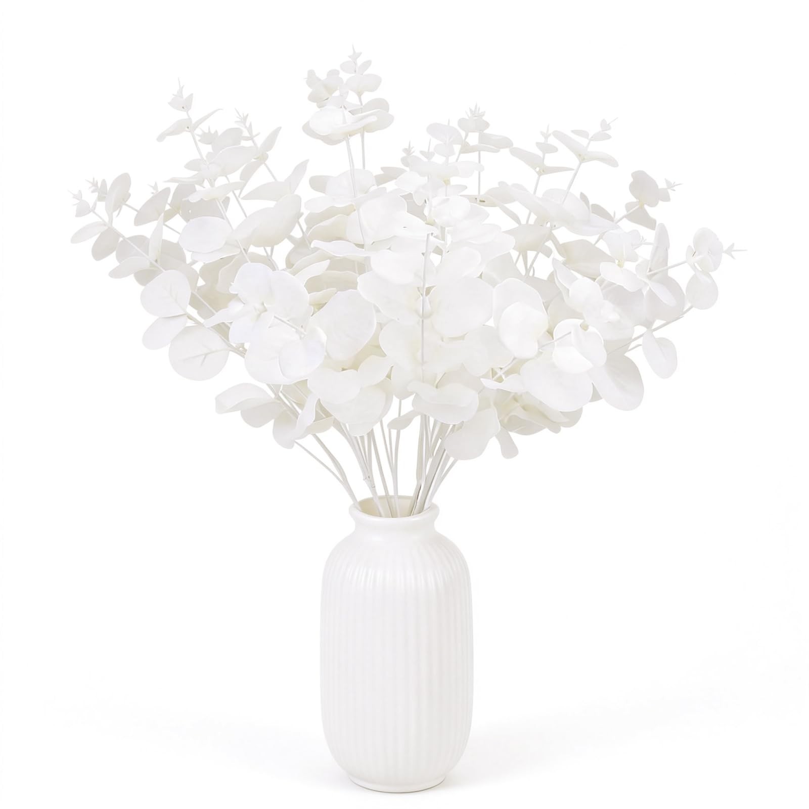 2 Pack White Eucalyptus Stems with 20 Branches 18.5” Artificial Flower Bouqu…