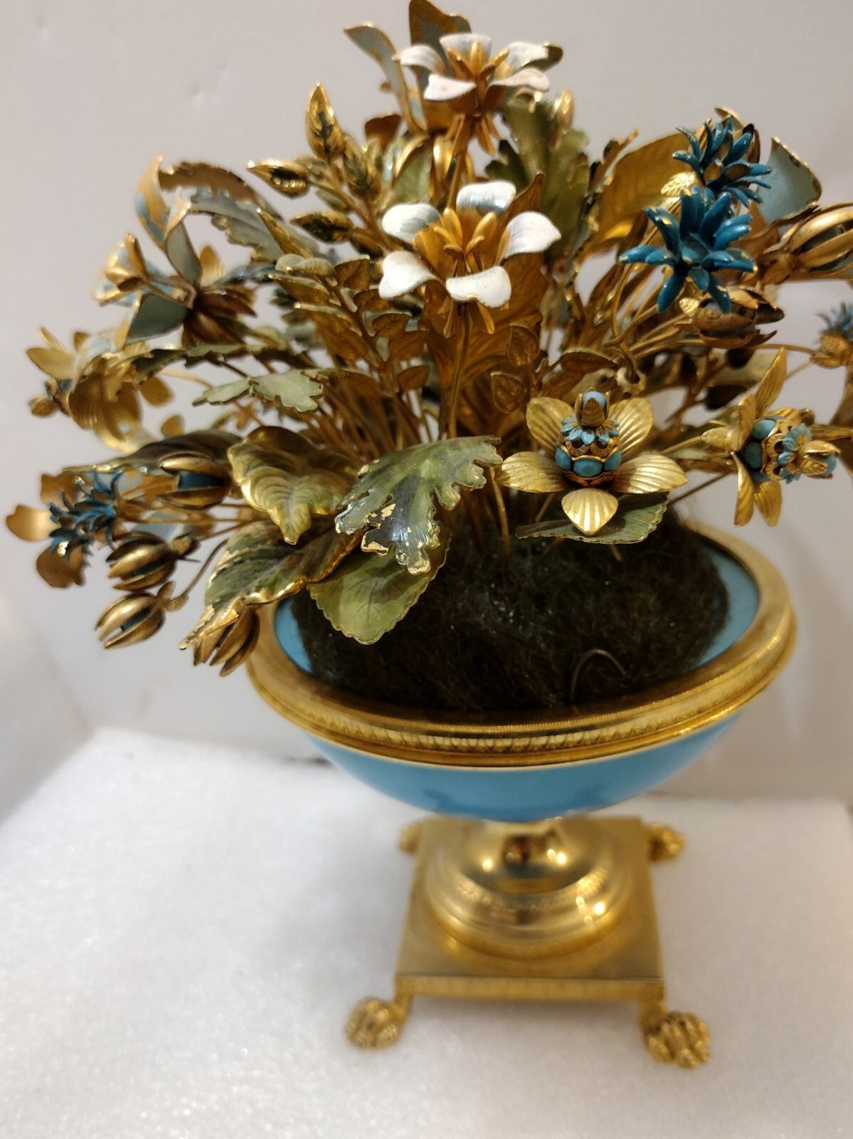 Enameled Flower Bouquet Tipped In Real Gold Labeled Italy Enameled Metal Aqua
