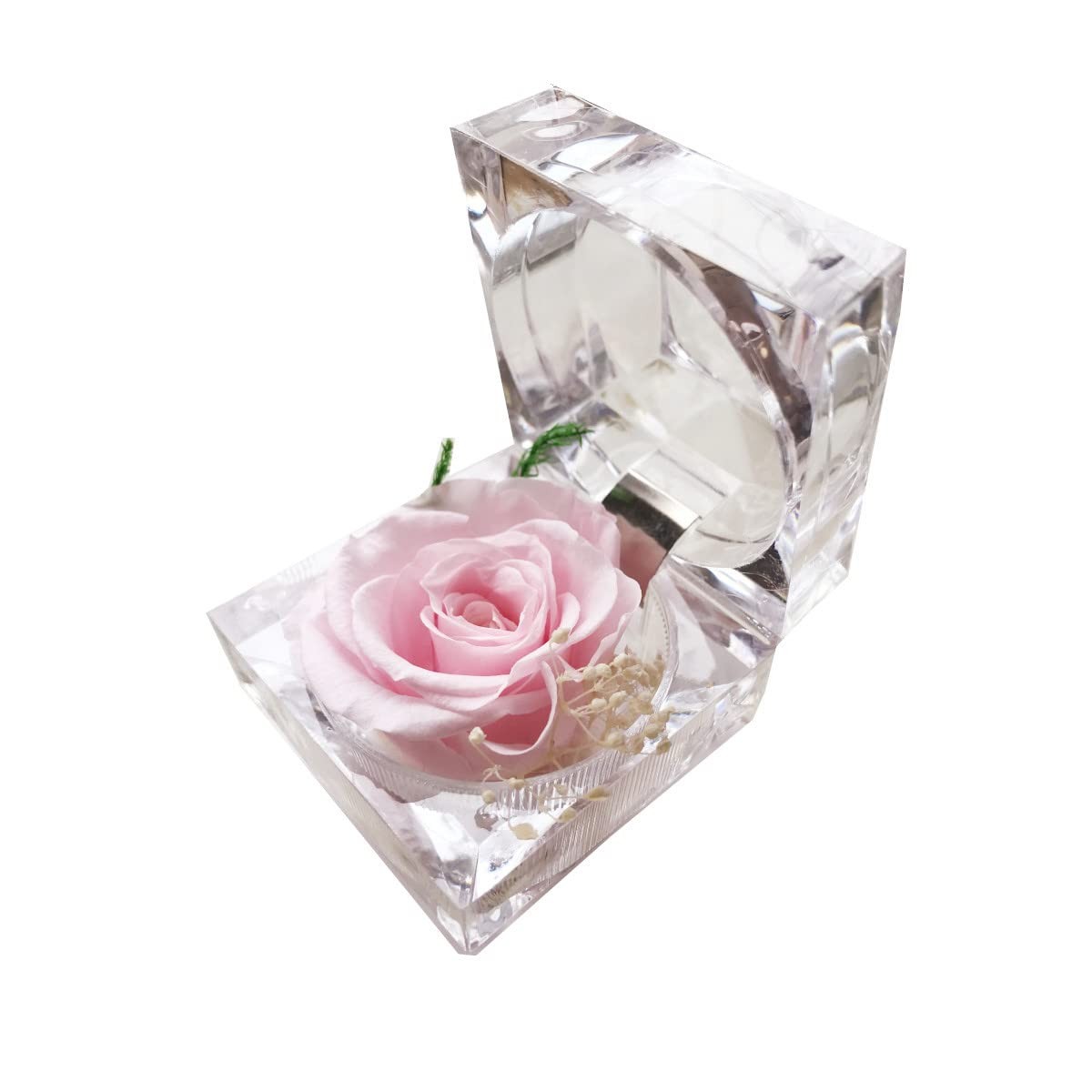 Preserved Rose Real Forever Rose in Mini Clear Ring Box, Eternal Flower Rose Gif