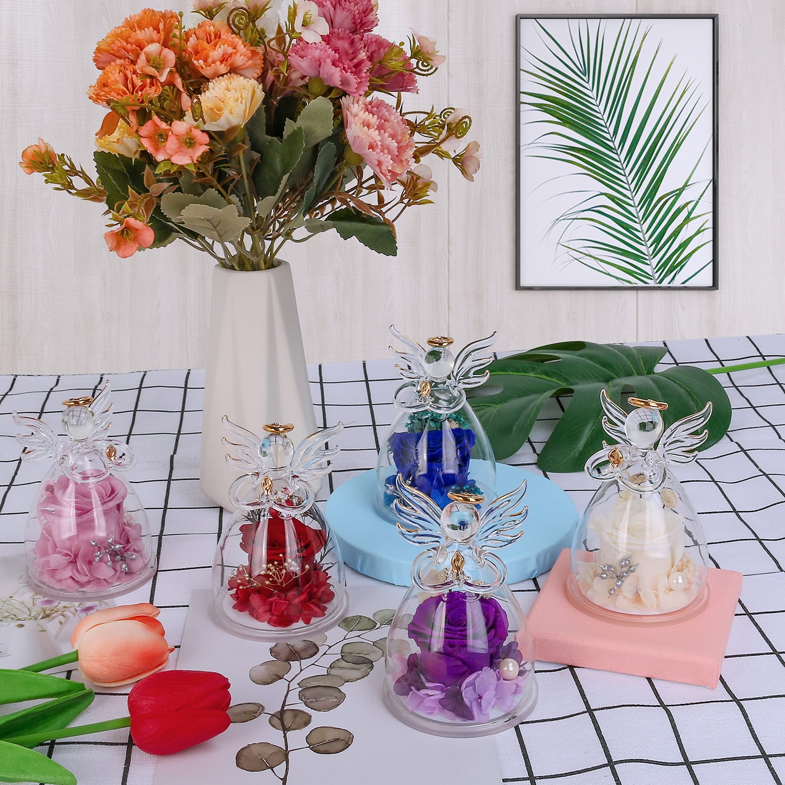 Preserved Flower Rose Gifts in Glass Angel Figurines,Birthday Gifts for Women…