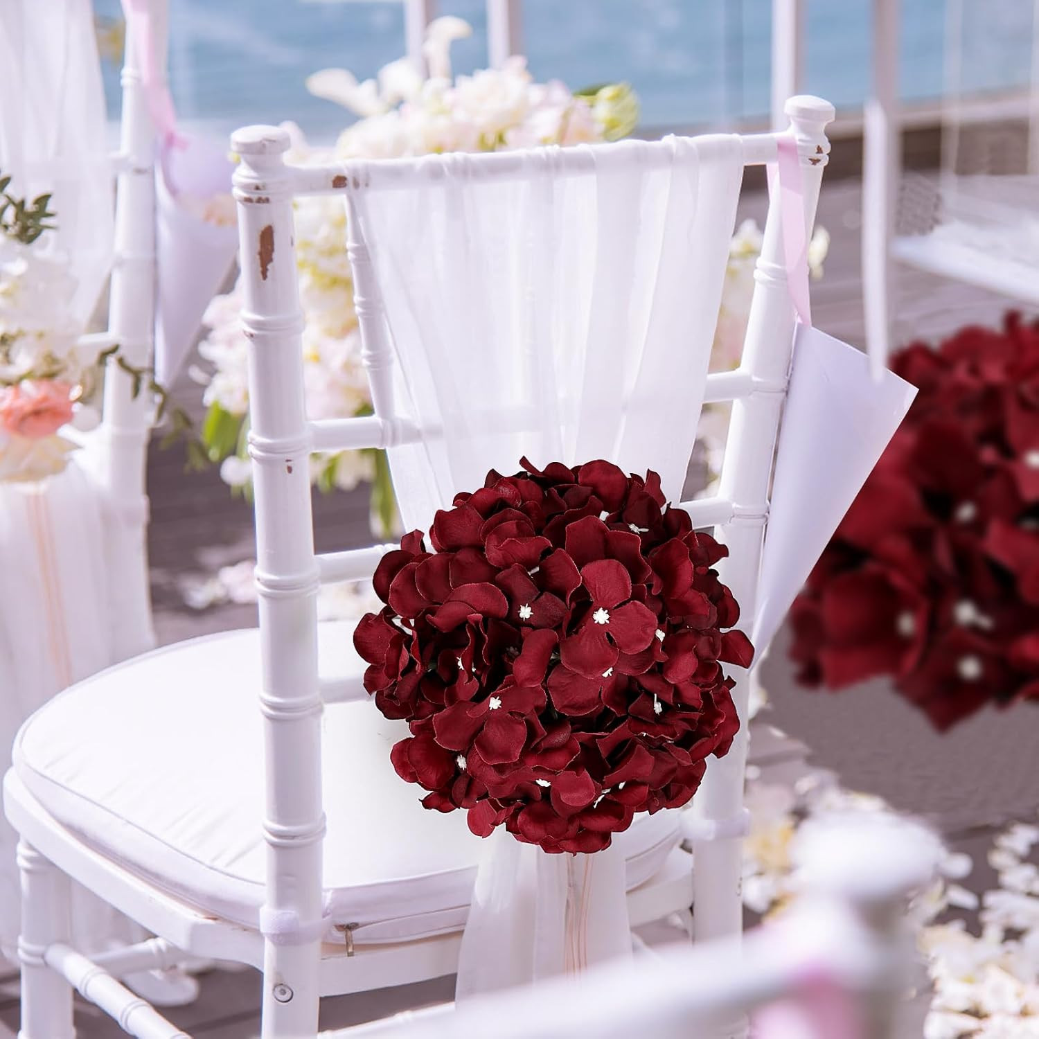 Burgundy Hydrangea Flower Balls – 12 PCS Silk Kissing Balls for Decor