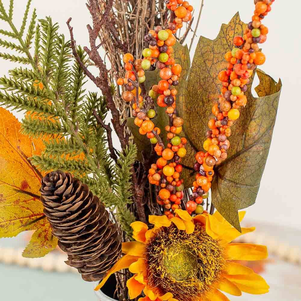 Set of 2 Fall Artificial Sunflower and Berry Twig 16″ Bundles