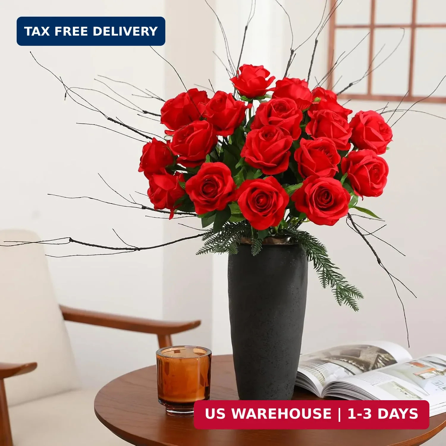 50PCS Artificial Silk Roses Flowers – Realistic Fake Roses in Bulk & Bouquet Lon