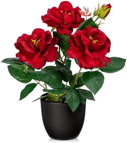 Artificial Plants & Flowers with Vase Red Roses Artificial Flowers Small Potted