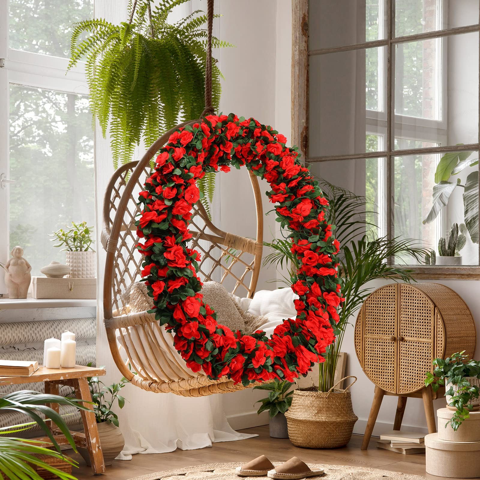 12 Pcs 100 ft Flower Garland Artificial Rose Vine with Green Leaves Hanging A…