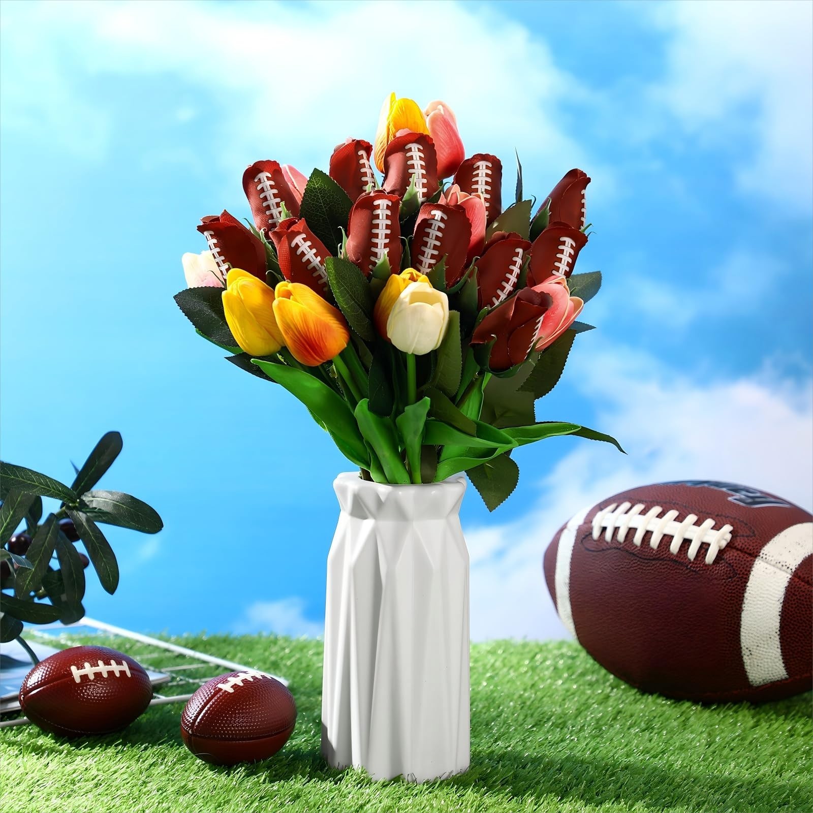24 Pcs Artificial Football Roses – Sports Party Favors, Table Centerpieces, Game