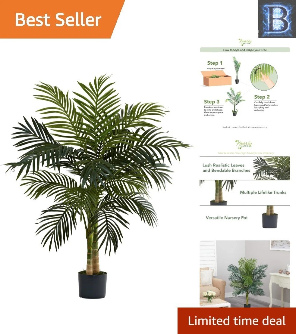4ft Golden Cane Palm – Lush Artificial Tree for Effortless Indoor Elegance