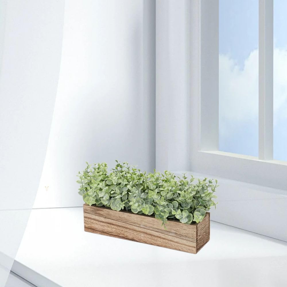 11 in Artificial Eucalyptus Potted Plants Fake Potted Plants Rectangular Wood…