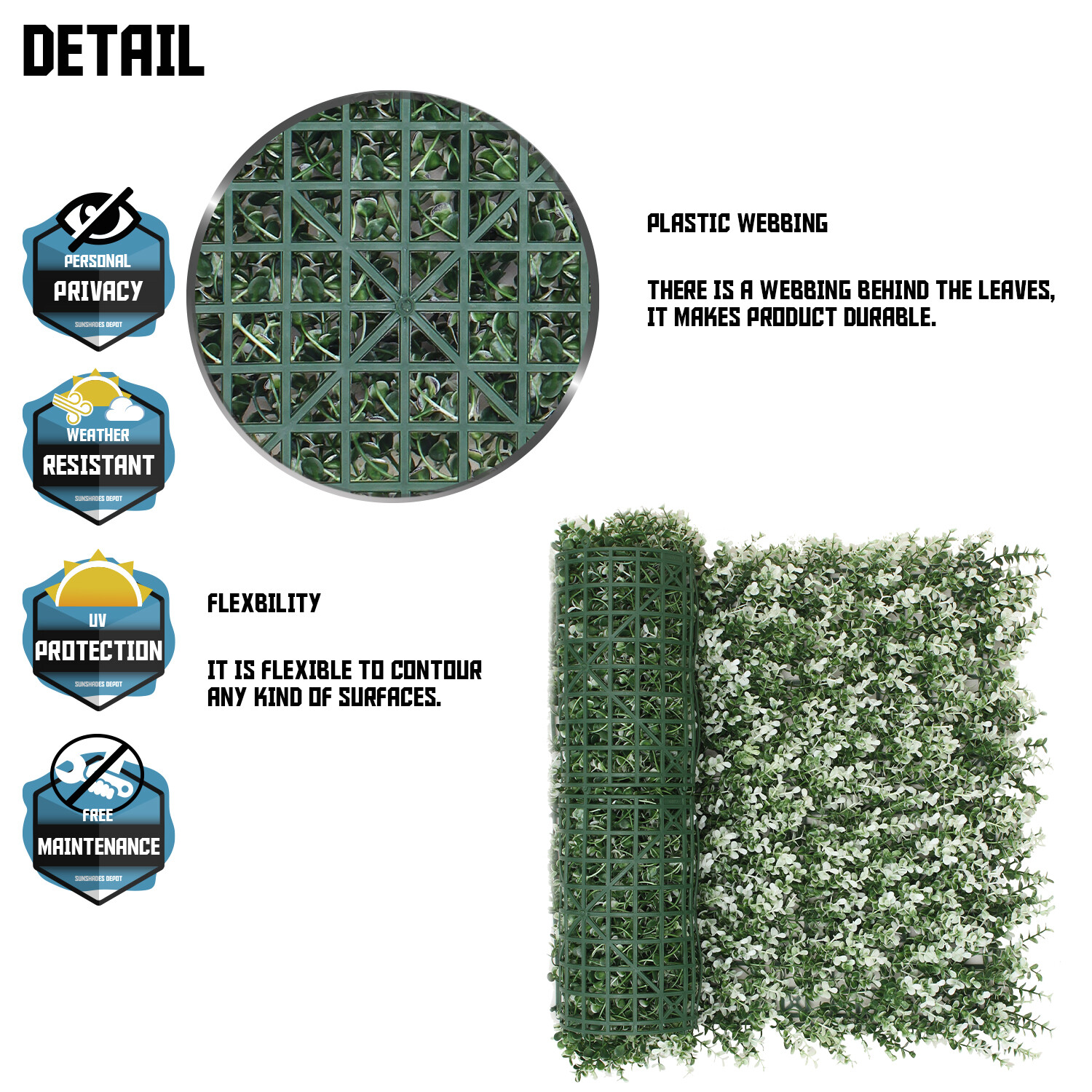 20″x20″ Artificial Faux Greenery White Buxus Fence Screen Wall Decor Panel
