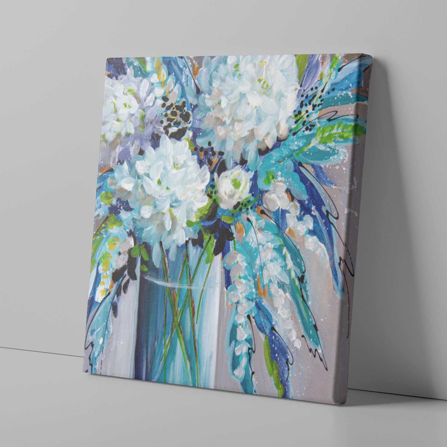 White Contemporary Art Floral on canvas, original painting direct from artist
