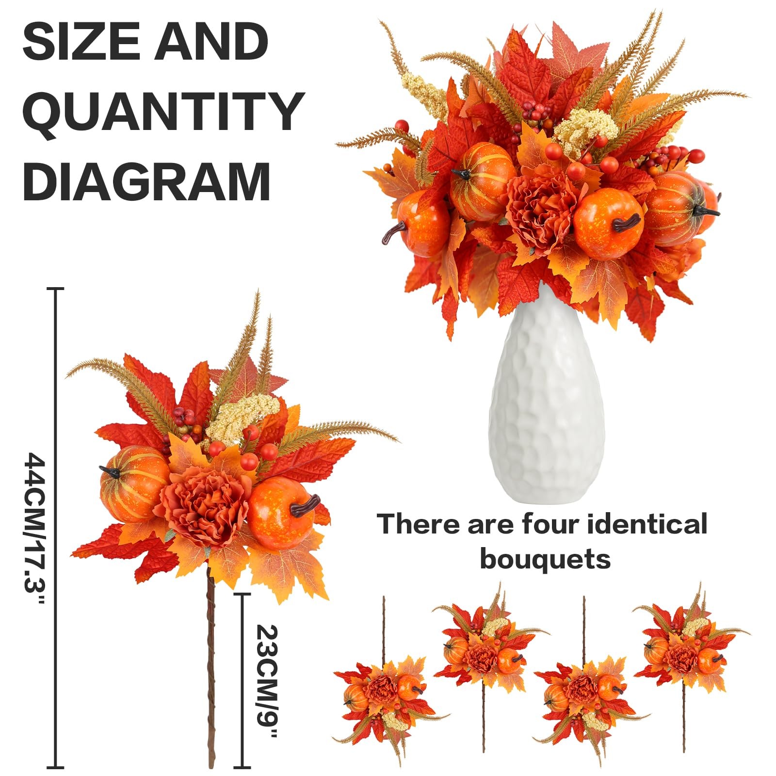 Fall Decor, 4PCS Artificial Autumn Pumpkin Berry Flower Maple Plant Stems Picks