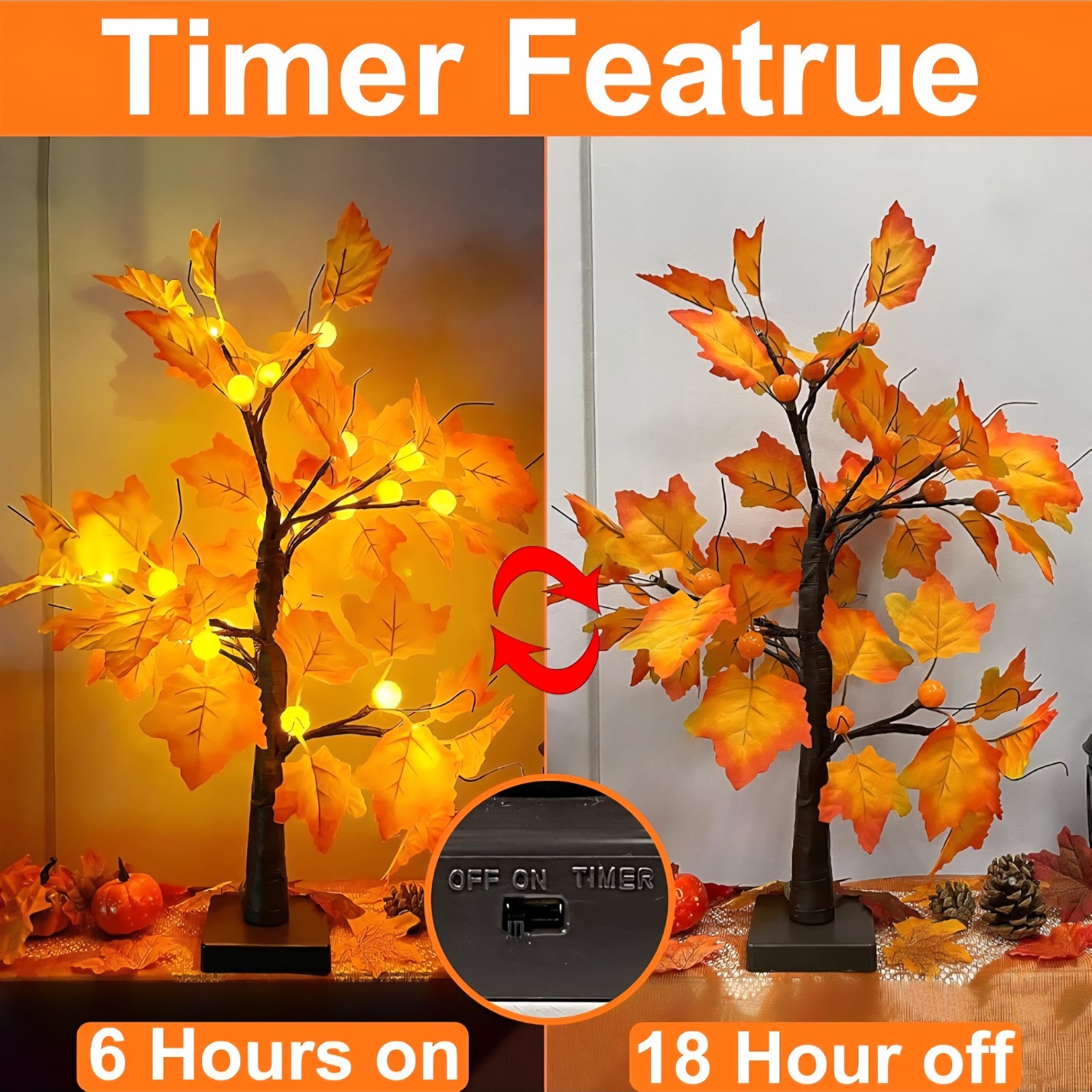 Fall Tree with Light Thanksgiving, 2 Pack Artificial Tree Light for Fall
