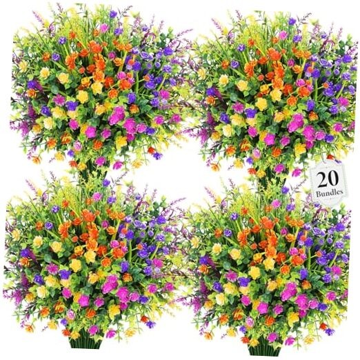 20 Bundles Artificial Flowers for Outdoors Fake Plastic 20 packs Mixedcolor