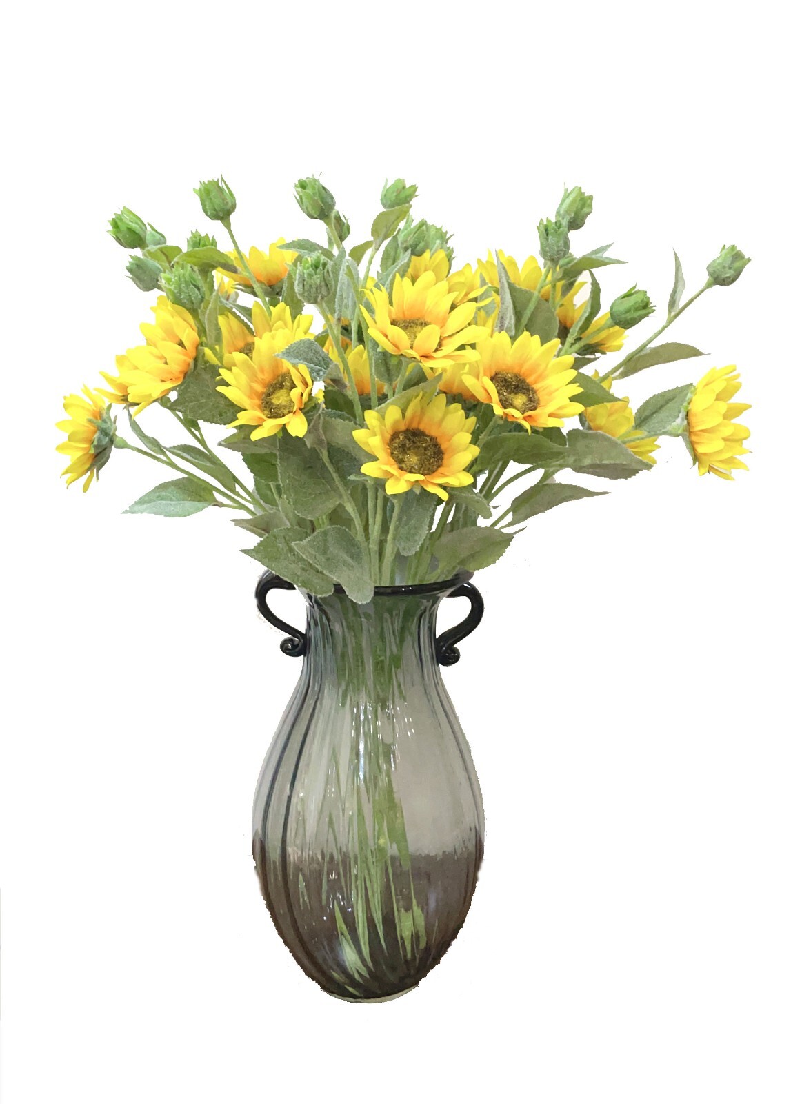 Realistic 5 heads Artificial Sunflowers Long Stems Fake Silk Sunflowers