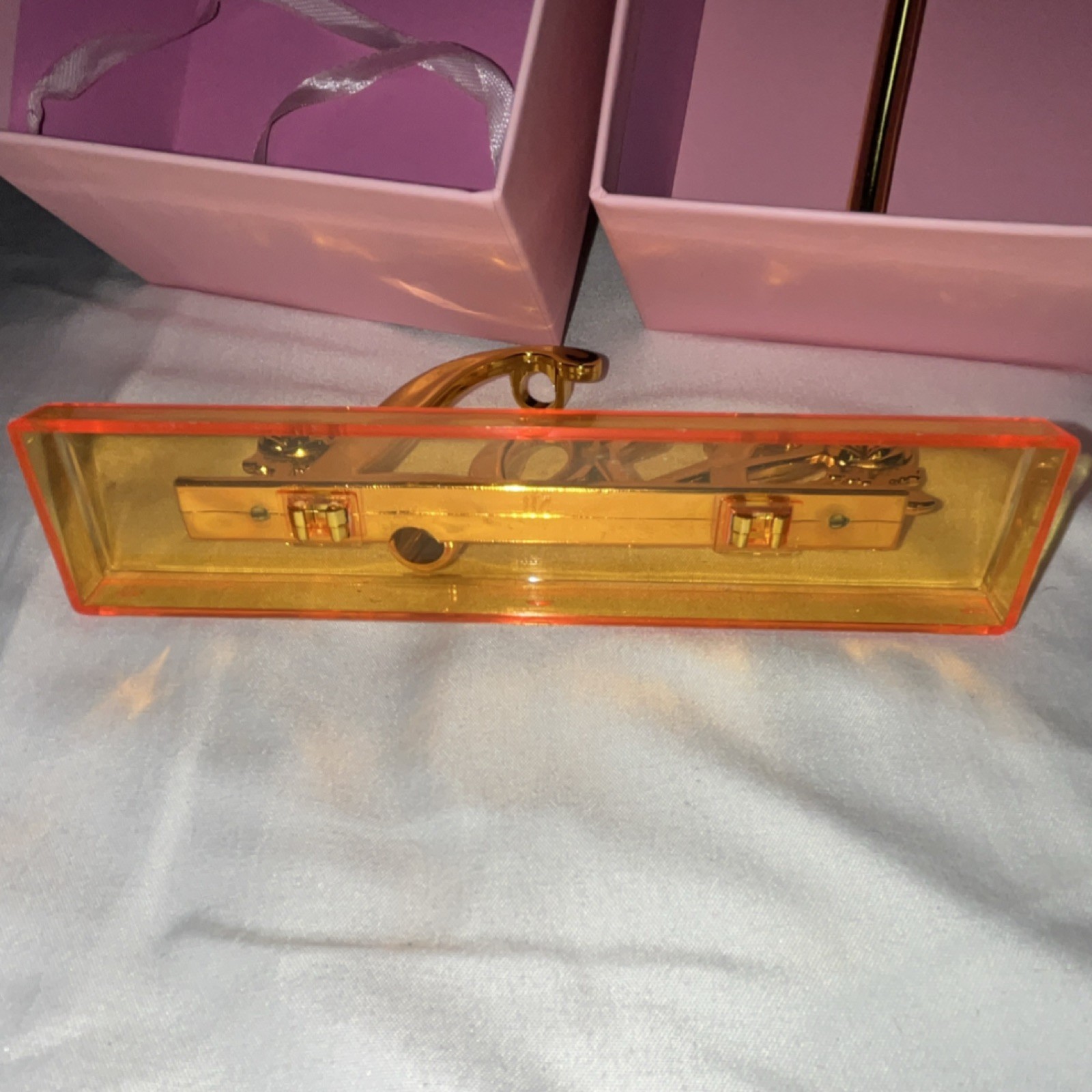 24K Golden Rose Artificial Metal Flower Stem with ‘Love’ Stand in Pink Gift Box