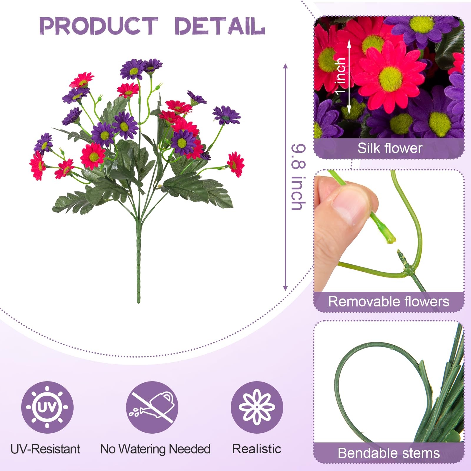 Ammyoo Fake Mums Spring Artificial Flowers for Outdoor Decoration, 12 Bundles…