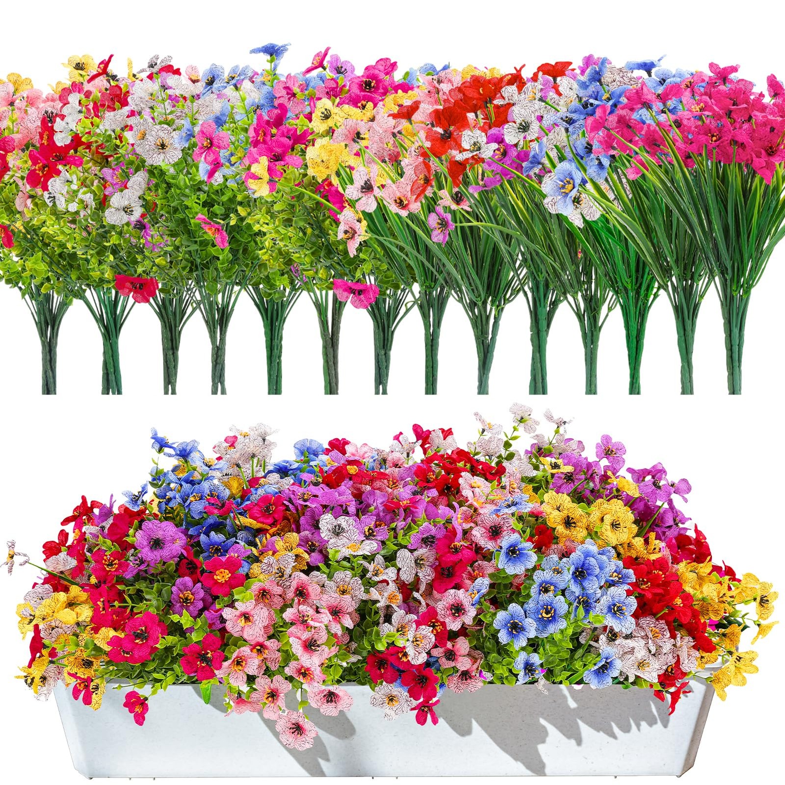 Ovveroche 56 Colorful Bundles Artificial Fake Plants Flowers for Outdoor Deco…