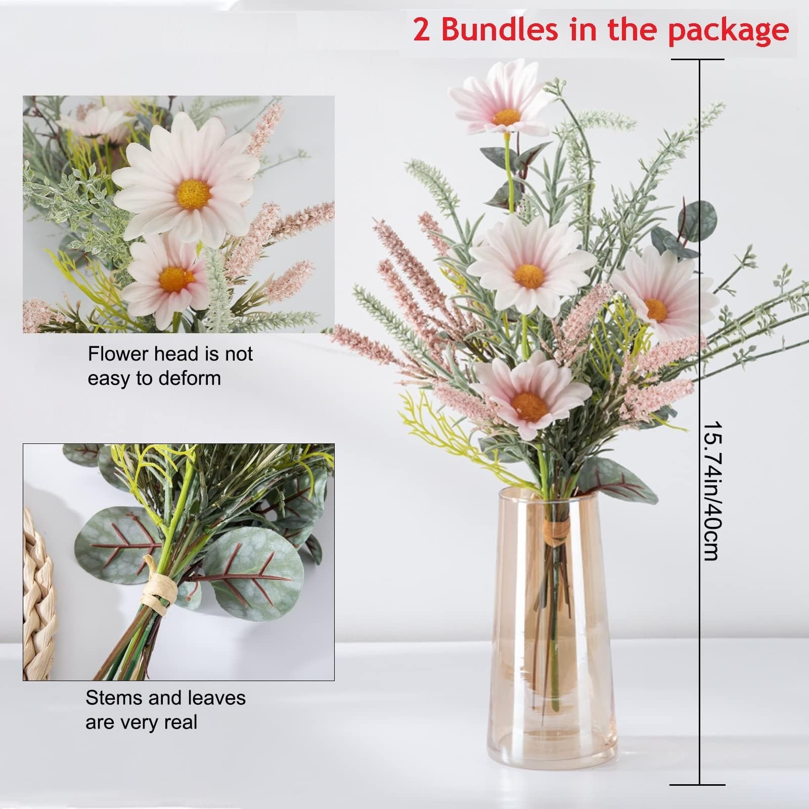 2 Bundles Artificial Wildflowers Fake Daisy Flowers Bouquet Silk Flower with …