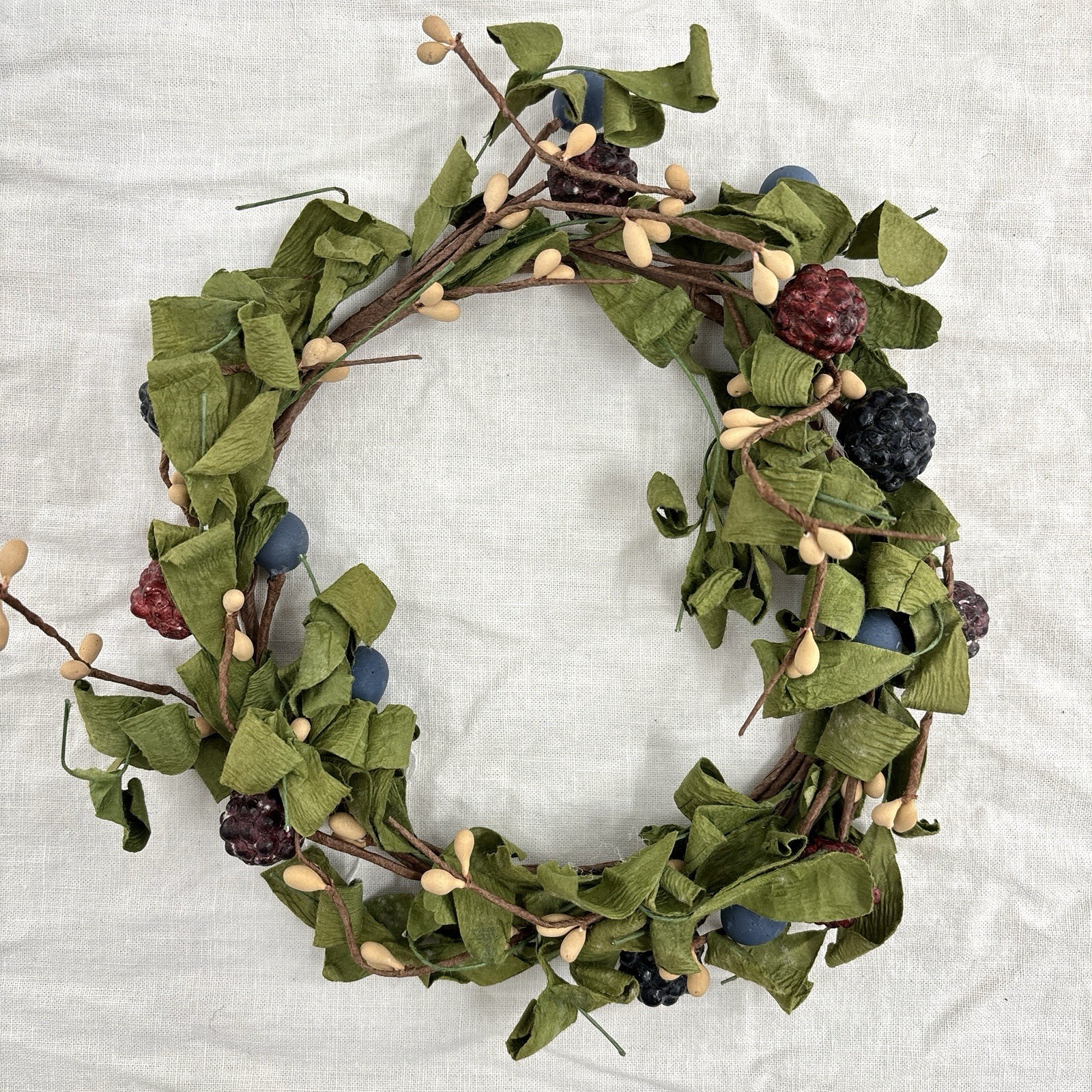 Blackberry Door Wreath Candle Ring Falling Leaves 6 inch Floral Decor