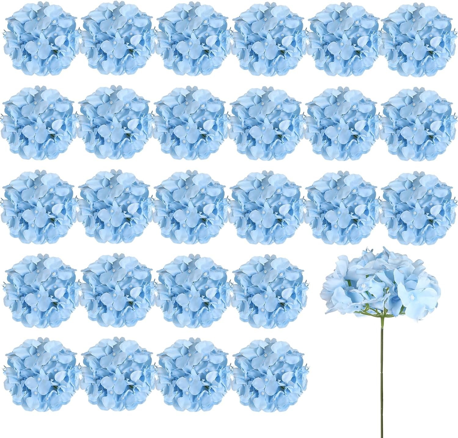 Blue Silk Hydrangea Flower Heads & Stems – 26 Piece Value Pack for Any Occasion